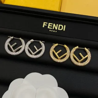 Fendi FF Hoop Silver Gold Pavé-Crystal Interlocking Logo Earrings