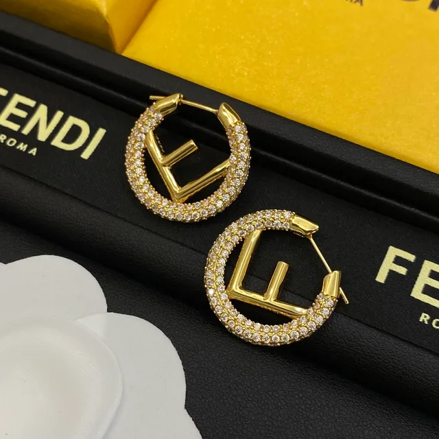 Fendi FF argolas prata dourado Pavé-Crystal Interlocking Logo brincos 2