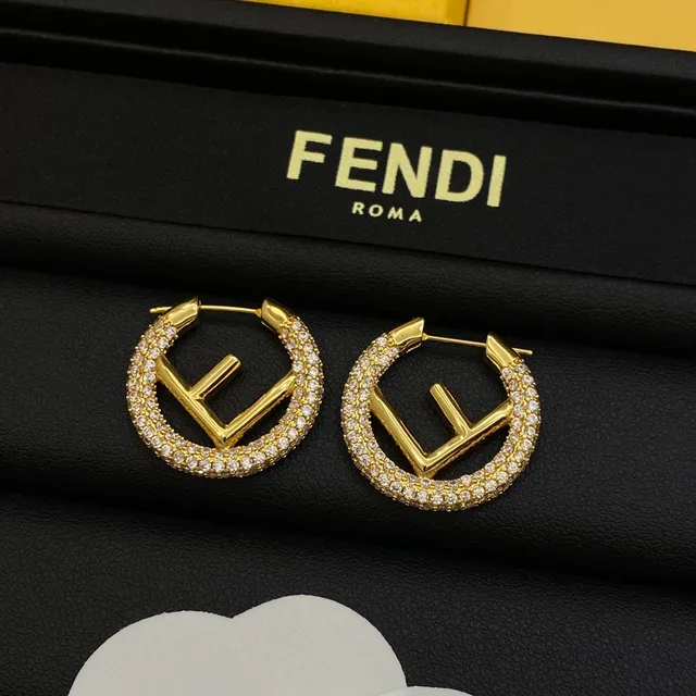 Fendi FF argolas prata dourado Pavé-Crystal Interlocking Logo brincos 3