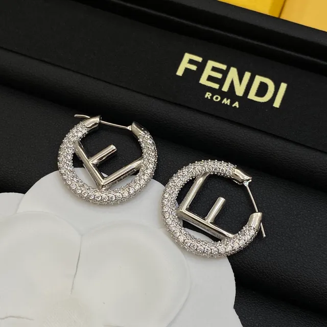 Fendi FF argolas prata dourado Pavé-Crystal Interlocking Logo brincos 4