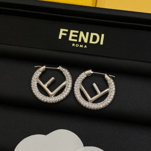 Fendi FF argolas prata dourado Pavé-Crystal Interlocking Logo brincos 5