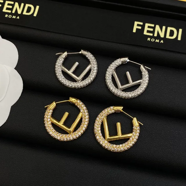 Fendi FF argolas prata dourado Pavé-Crystal Interlocking Logo brincos 6