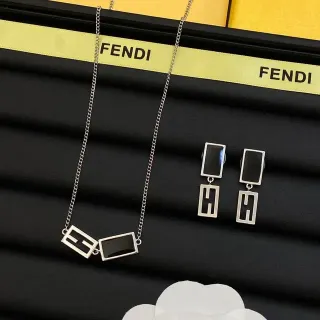 Fendi FF Logo Black Silver Geometric Rectangular Earrings