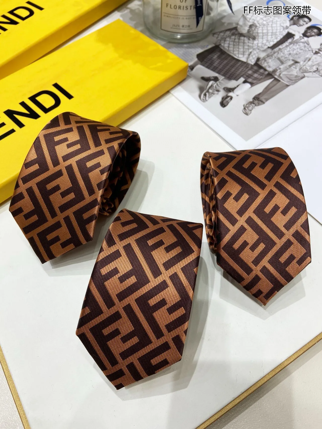 Fendi FF Monogram Brown and Tan Necktie 4
