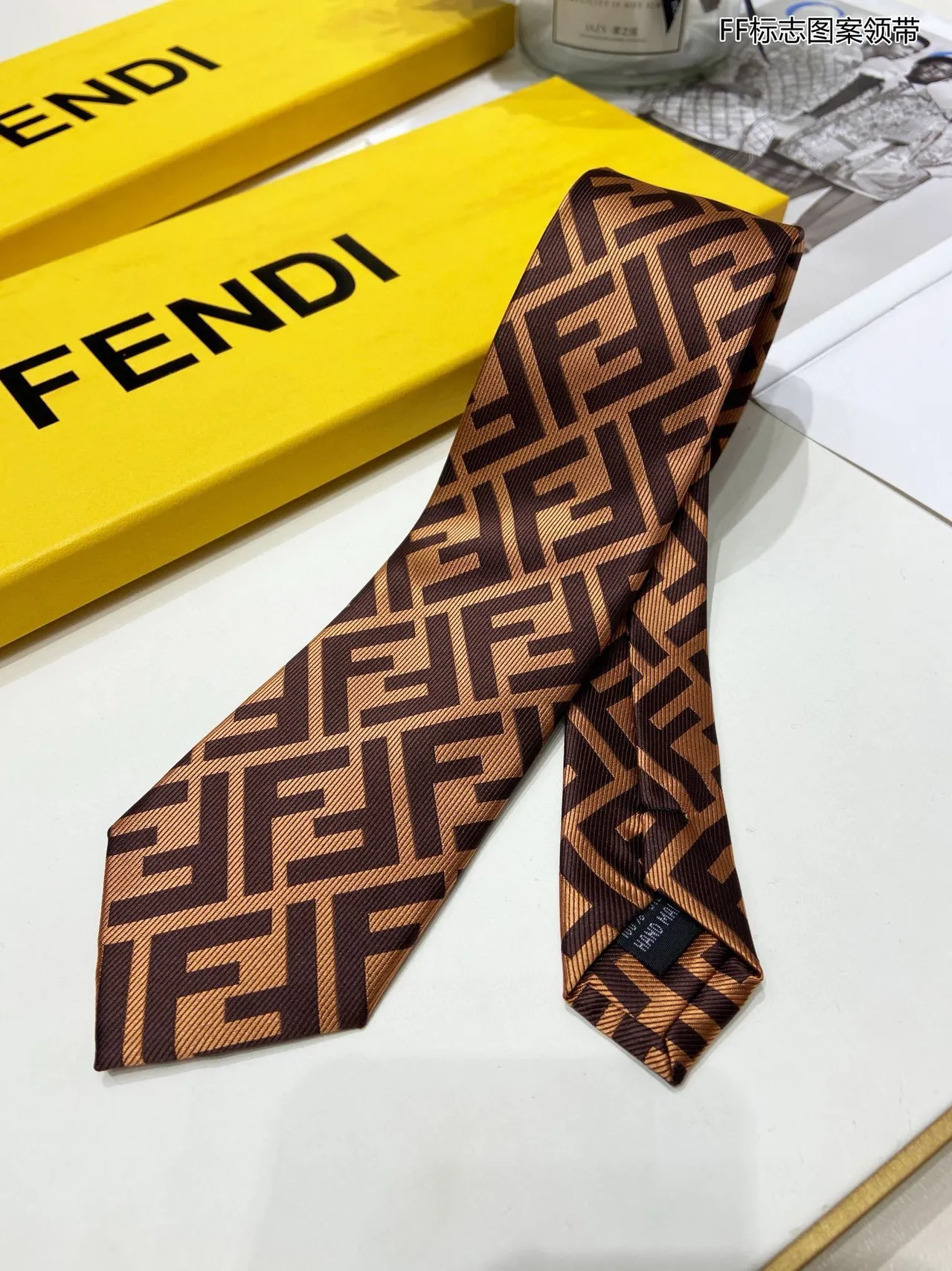 Fendi FF Monogram Brown and Tan Necktie 6