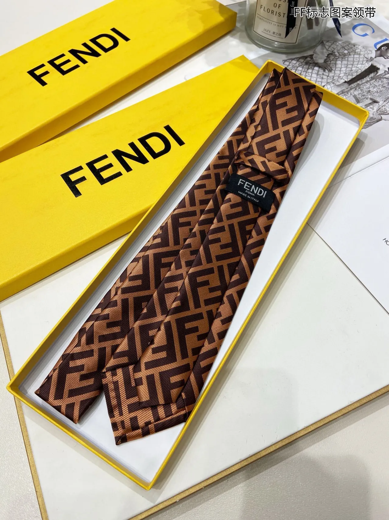 Fendi FF Monogram Brown and Tan Necktie 7