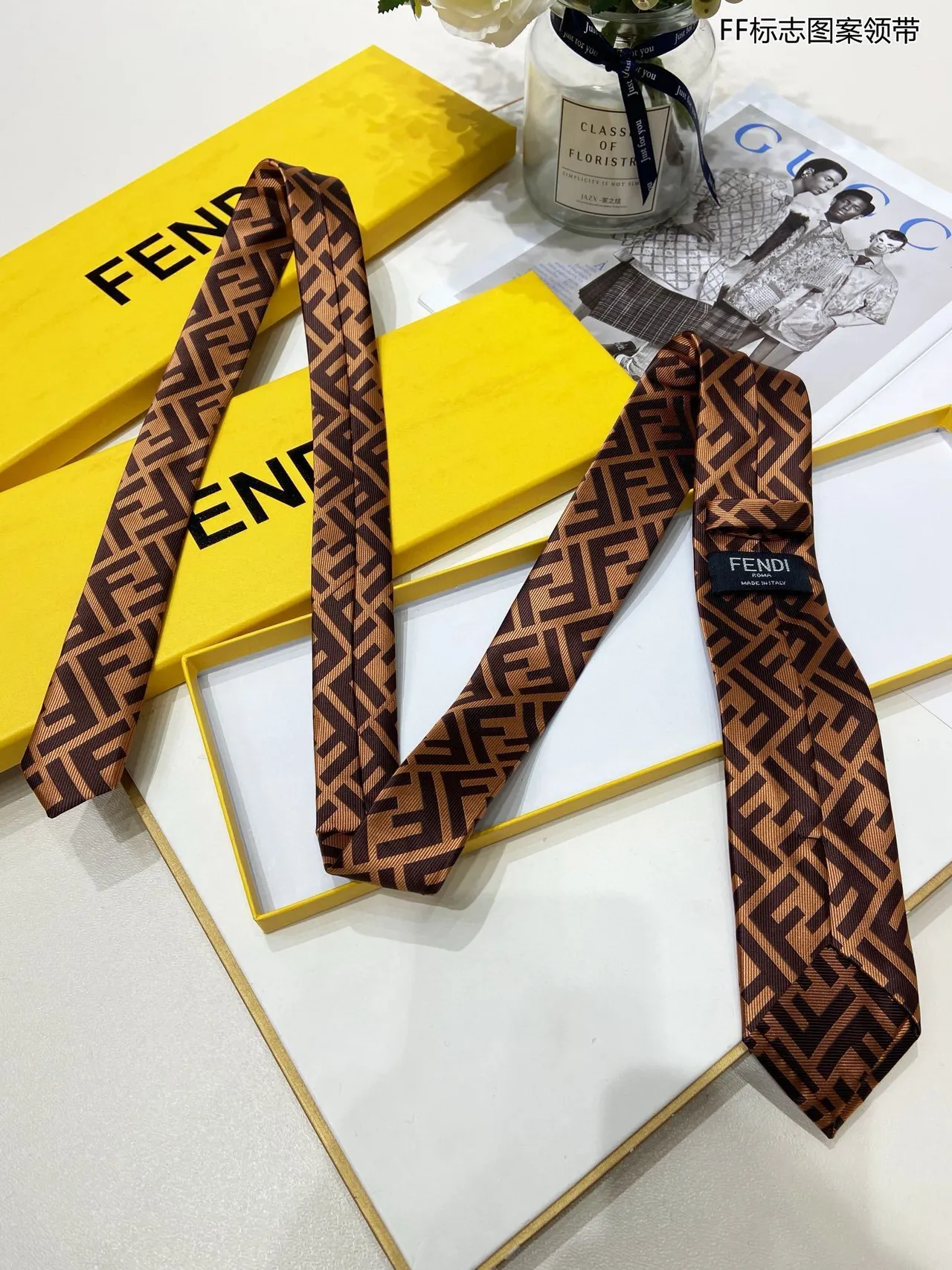 Fendi FF Monogram Brown and Tan Necktie 9