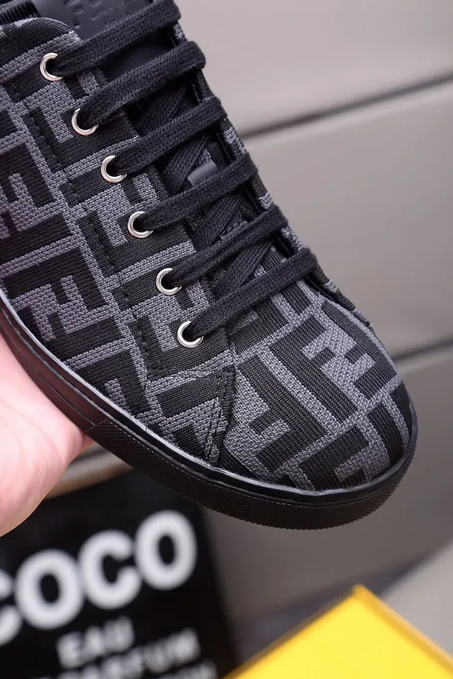 Fendi FF Monogram Sneaker Noir Gris Haut en Textile Monogramé Cupsole Lifestyle Sneakers 8