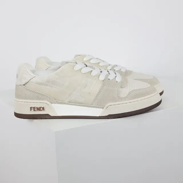Fendi First Beige Brown Layered Textile And Suede Upper Tonal FF Motif Overlay Lifestyle Sneakers 3