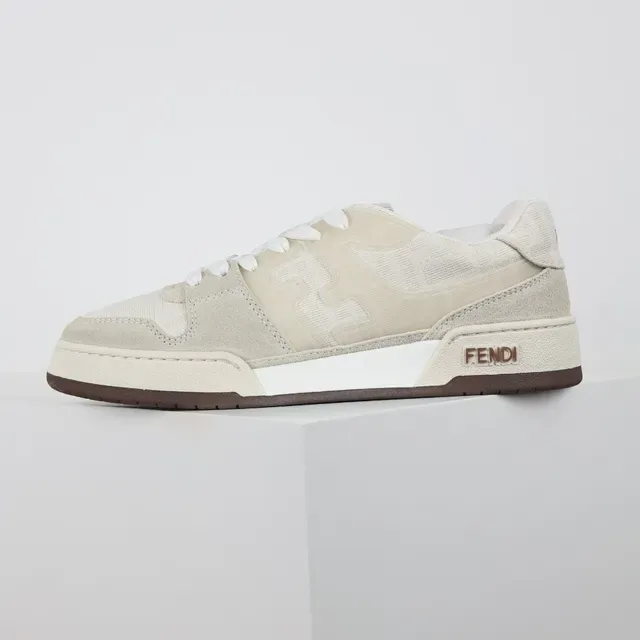 Fendi First Beige Brown Layered Textile And Suede Upper Tonal FF Motif Overlay Lifestyle Sneakers 9