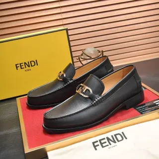 Fendi Gancini Loafer Black Leather Gold-Tone Buckle Loafers