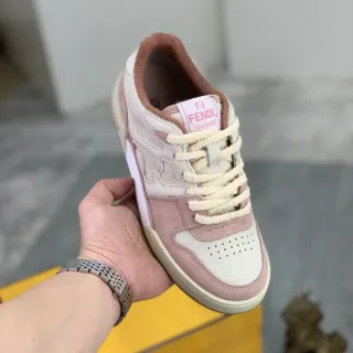 Fendi Pink Beige Mixed-Material Upper Perforated Toe Cap Lifestyle Sneakers
