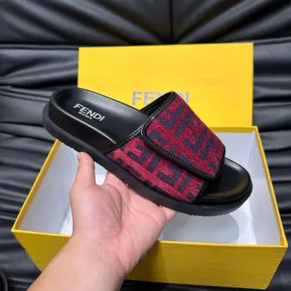 Fendi Slide Red Black FF Monogram Strap Molded Rubber Sole Slippers