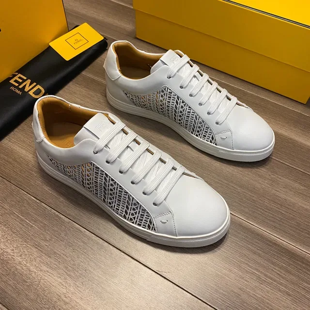 Fendi White Leather Laser-Cut Side Panel Lifestyle Sneakers 2