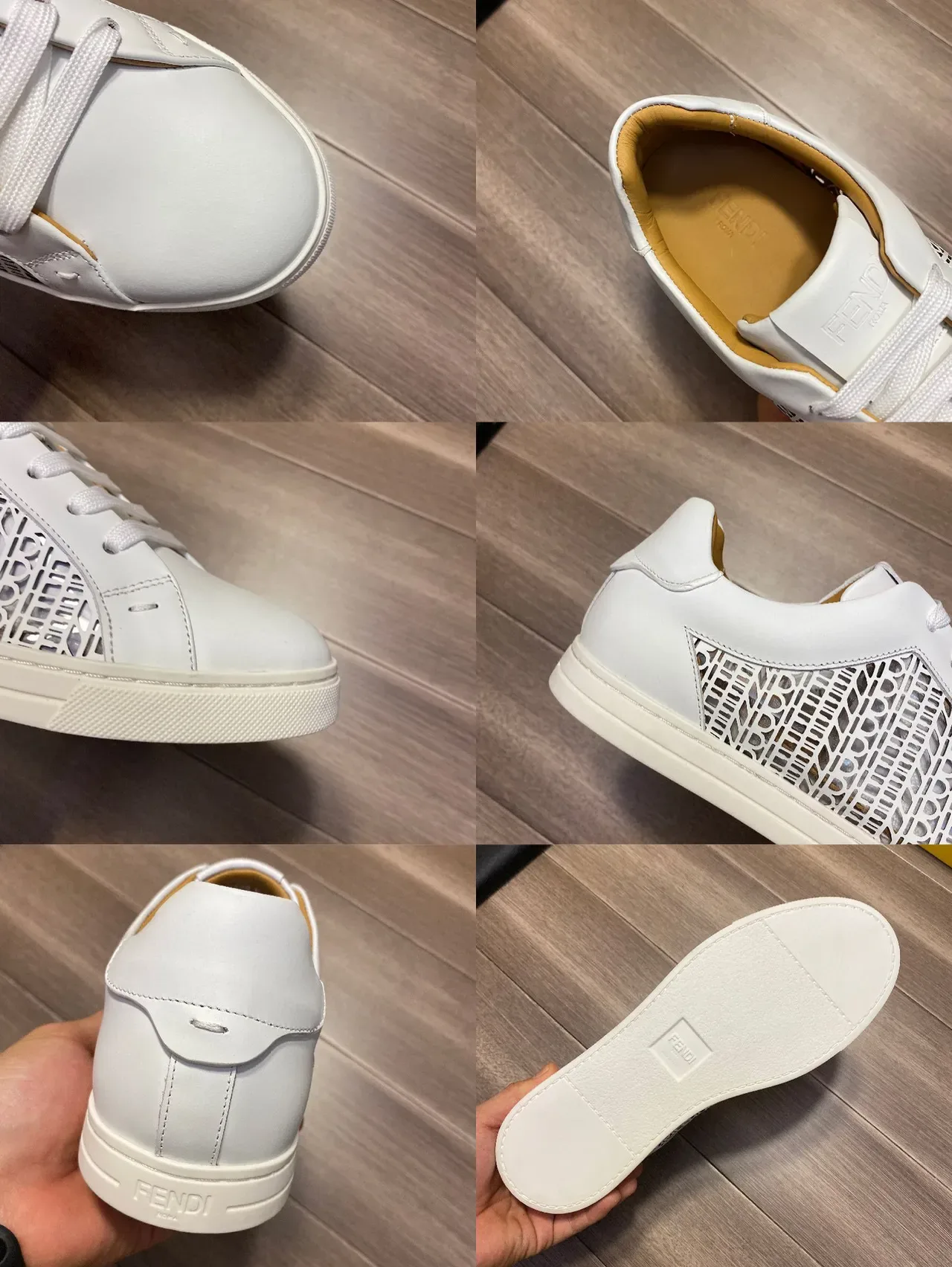 Fendi White Leather Laser-Cut Side Panel Lifestyle Sneakers 3