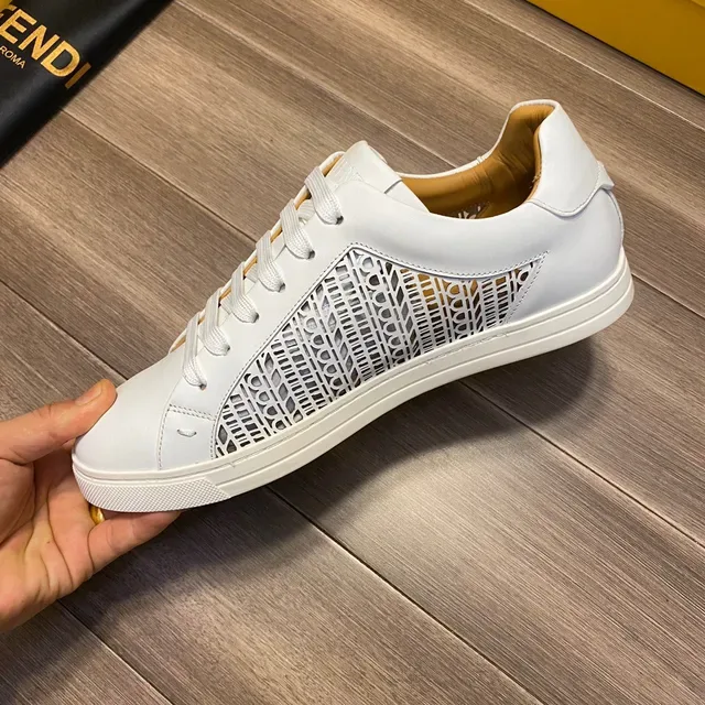 Fendi White Leather Laser-Cut Side Panel Lifestyle Sneakers 4