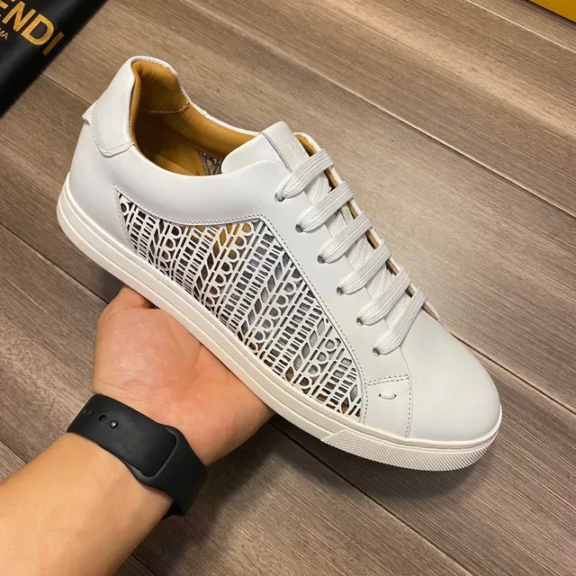 Fendi White Leather Laser-Cut Side Panel Lifestyle Sneakers 5