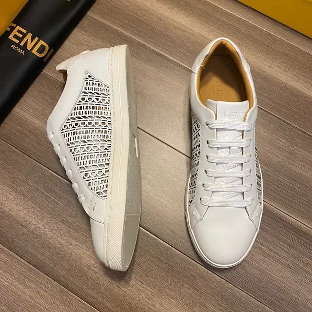 Fendi White Leather Laser-Cut Side Panel Lifestyle Sneakers 7