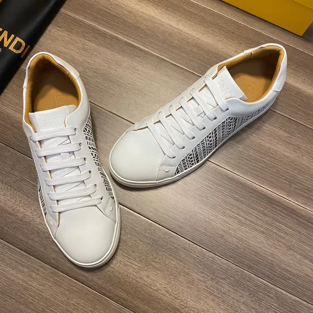 Fendi White Leather Laser-Cut Side Panel Lifestyle Sneakers 9