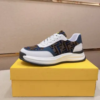 Fendi सफेद नेवी FF Monogram जैकार्ड ऊपरी चमड़ा ओवरले Lifestyle Sneakers