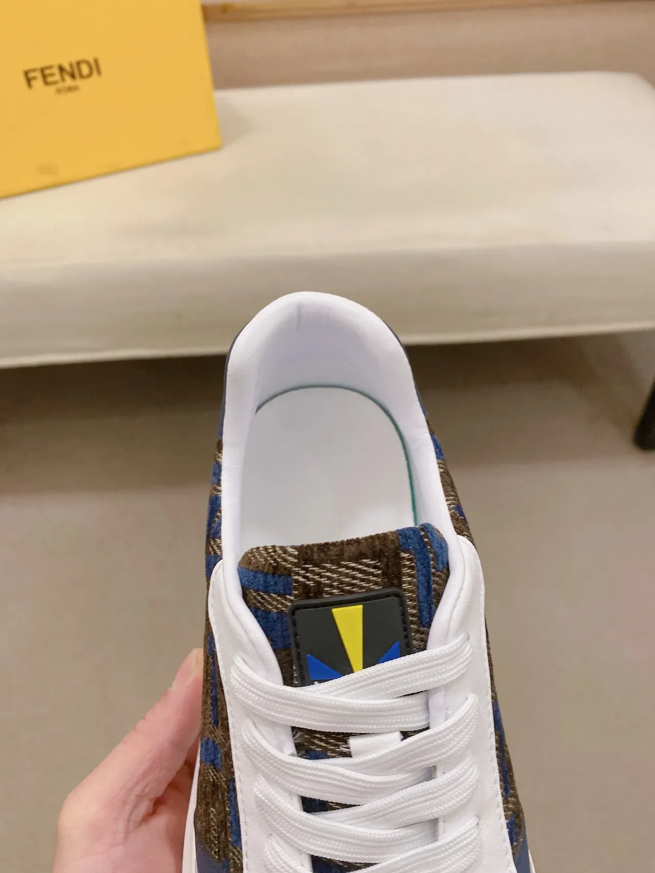 Fendi branco marinho FF Monogram jacquard superposições de couro superior Lifestyle Sneakers 6