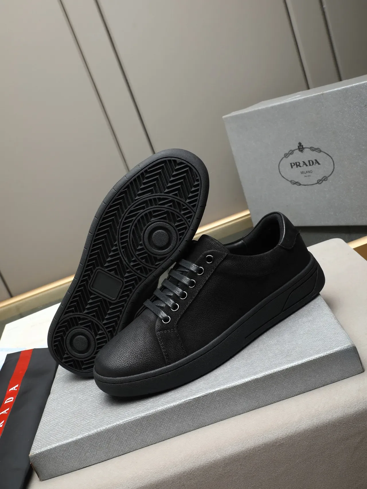 All-Black Textured Leather Low-Top Lifestyle Sneaker 4