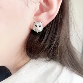 Animal-Head Pave-Stone Stud Earrings