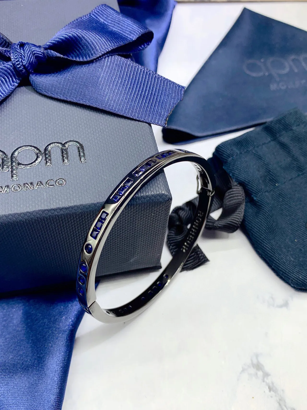 apm Monaco Bonheur Channel-Set Stone Bangle Bracelet 7