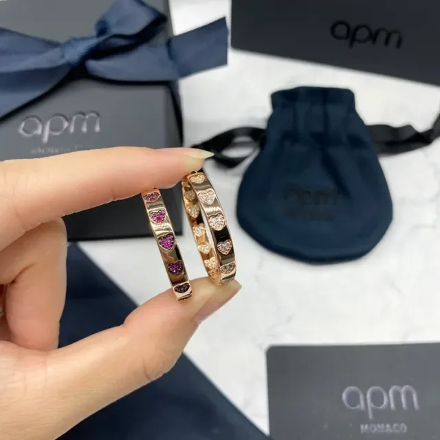 apm Monaco Gold Pink Rose Hoops Heart-Shaped Gem Accents Earrings 4