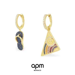 apm MONACO Gold-Tone Pave Flip-Flop and Smiley Triangle Earrings