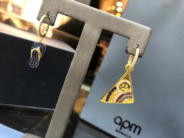 apm MONACO Gold-Tone Pave Flip-Flop and Smiley Triangle Earrings 3