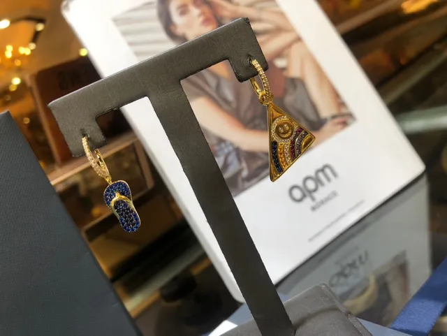 apm MONACO Gold-Tone Pave Flip-Flop and Smiley Triangle Earrings 4