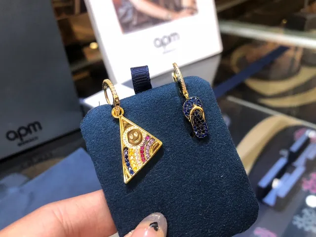 apm MONACO Gold-Tone Pave Flip-Flop and Smiley Triangle Earrings 6