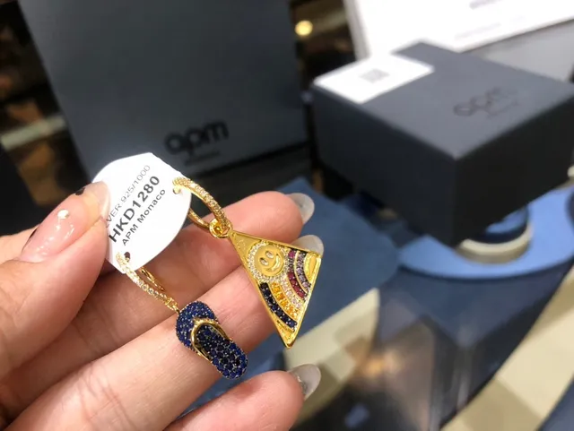 apm MONACO Gold-Tone Pave Flip-Flop and Smiley Triangle Earrings 7
