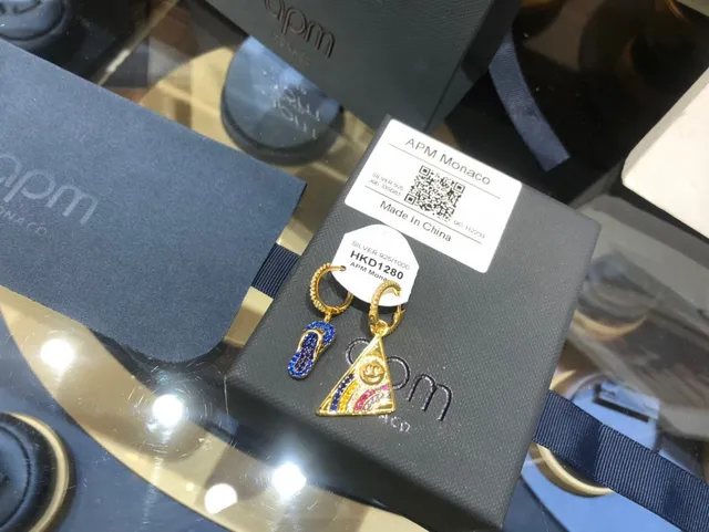 apm MONACO Gold-Tone Pave Flip-Flop and Smiley Triangle Earrings 8