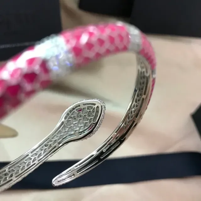 APM Monaco Pink Enamel Snake Motif Pavé Crystal Bracelet 5