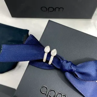 apm Monaco Silver Navy Teardrop-Shaped Pavé-Set Band Earrings