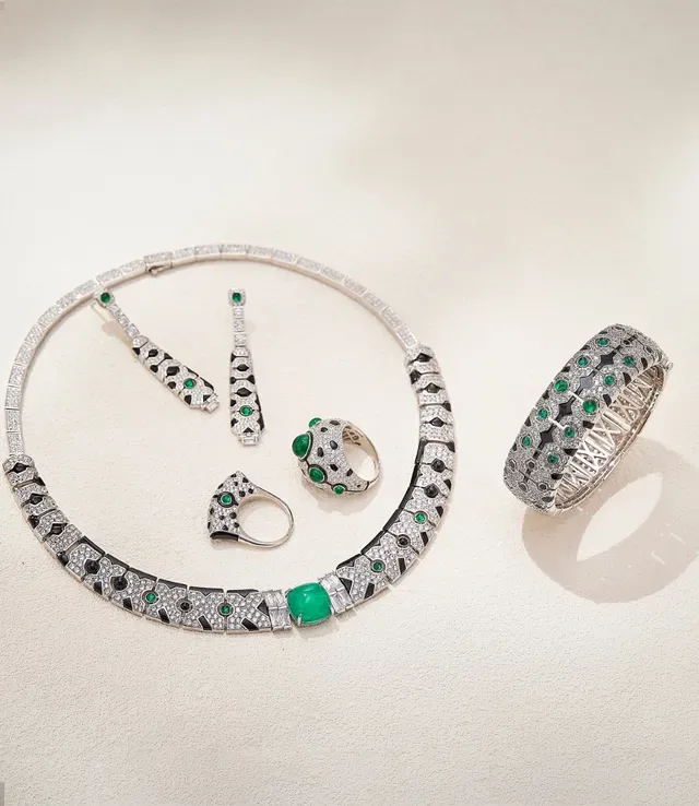 Art Deco-Style Geometric Diamond Emerald Onyx Drop Earrings 3