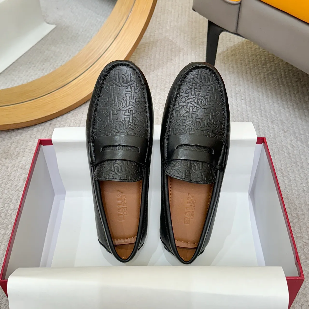 BALLY Black Brown Embossed Geometric Pattern Penny Strap Loafer 3
