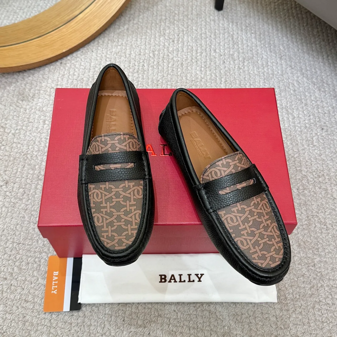 Bally Black Brown Leather Monogrammed Canvas Vamp Loafer 3