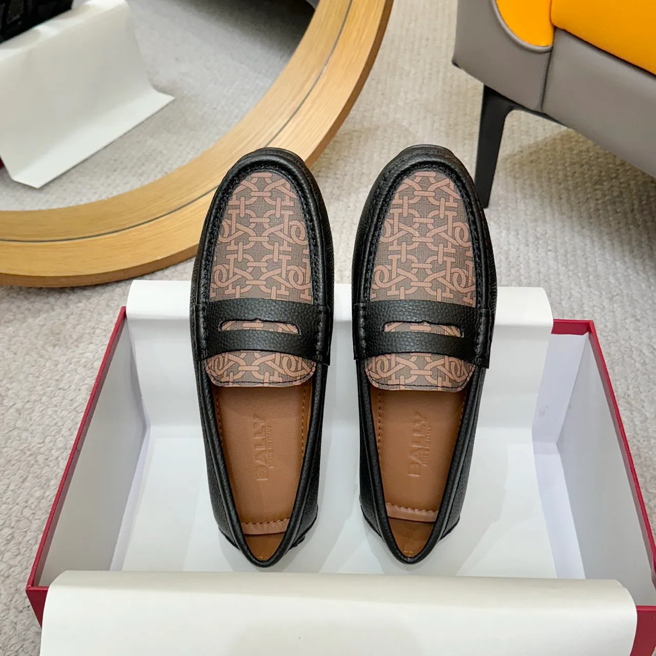 Bally Black Brown Leather Monogrammed Canvas Vamp Loafer 4