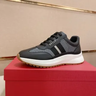 Bally Black White Perforated Leather Upper Striped Side Panel Lifestyle Sneakers
