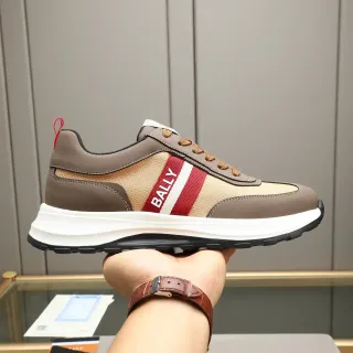 Bally Brown Beige Mixed-Material Upper Striped Side Panel Lifestyle Sneakers