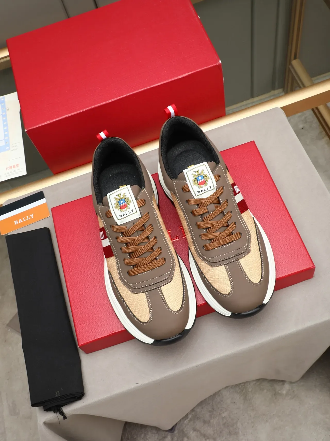 Bally Brown Beige Mixed-Material Upper Striped Side Panel Lifestyle Sneakers 2
