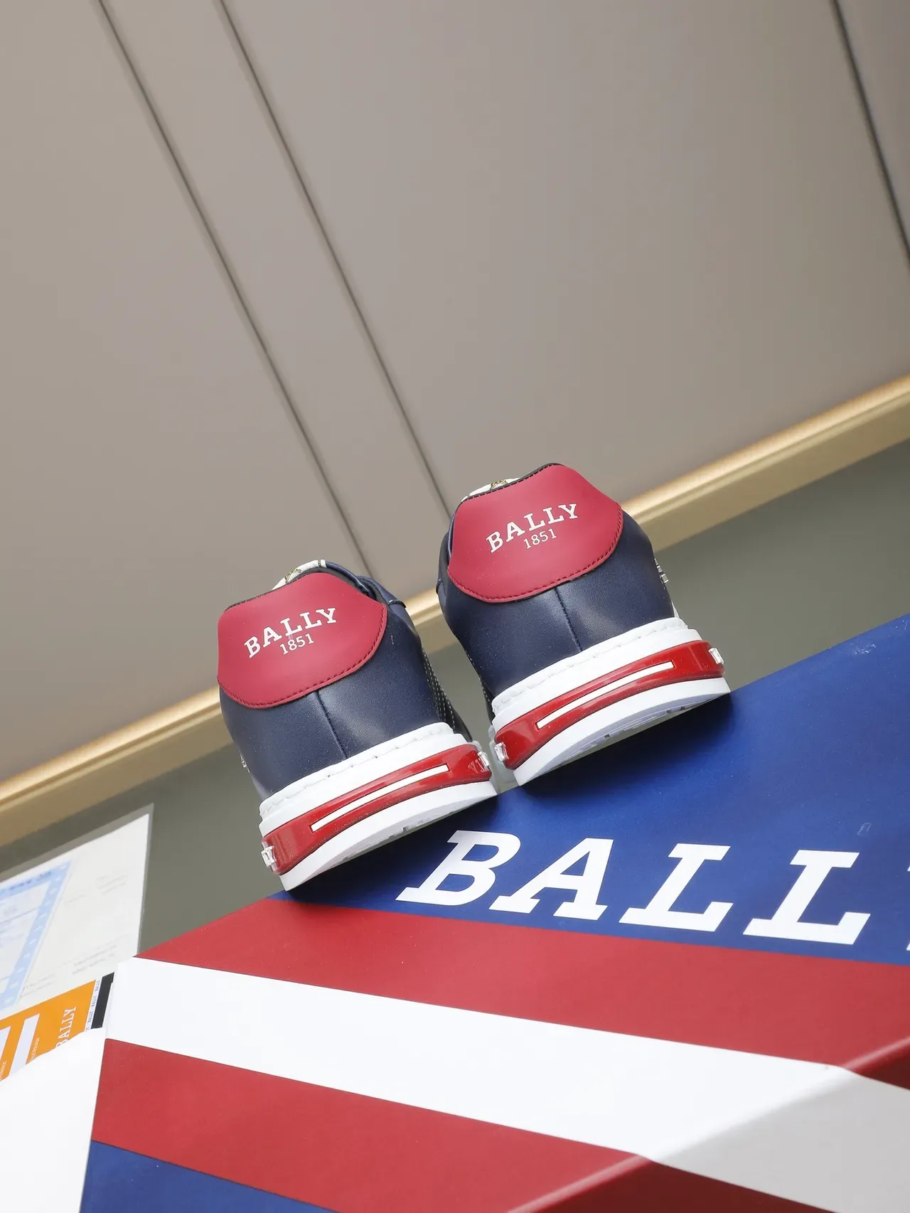 BALLY Navy Red Leather-Suede Hybrid Upper Side Stripe Detail Sneakers 3