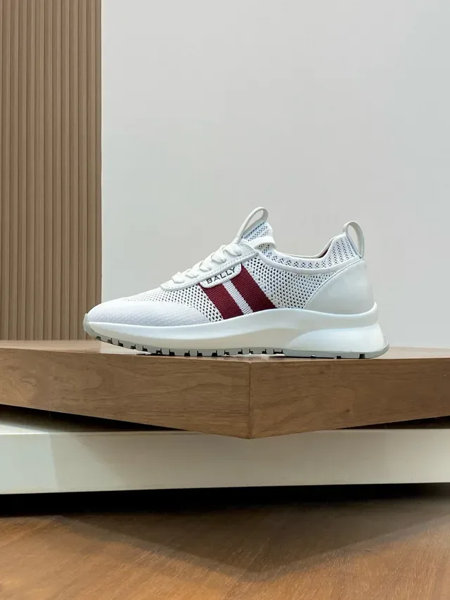 Bally White Burgundy Breathable Mesh Upper Low-Top Lace-Up Lifestyle Sneakers 3