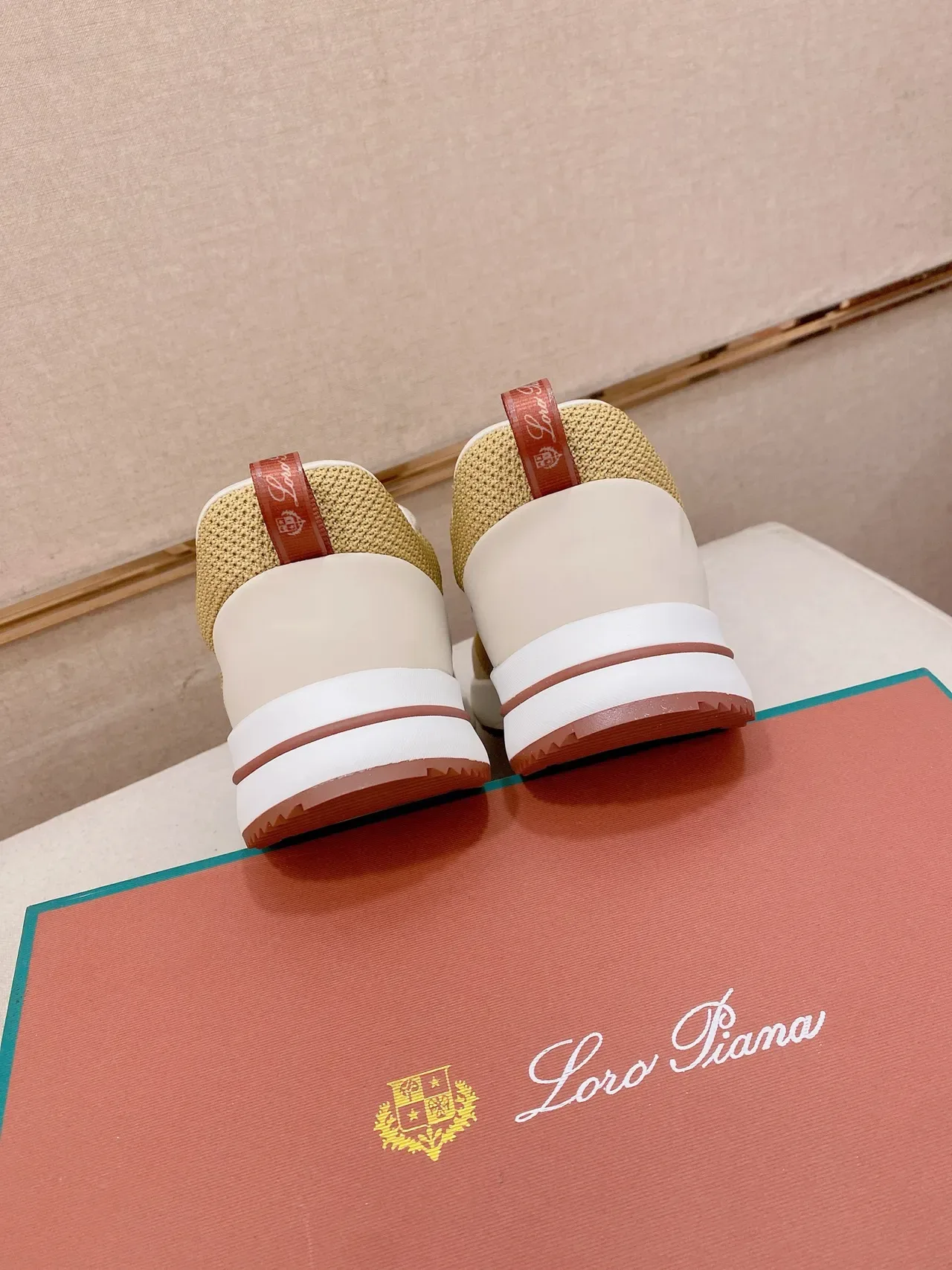 Beige and Mustard Knit-Panelled Low-Top Sneakers 3