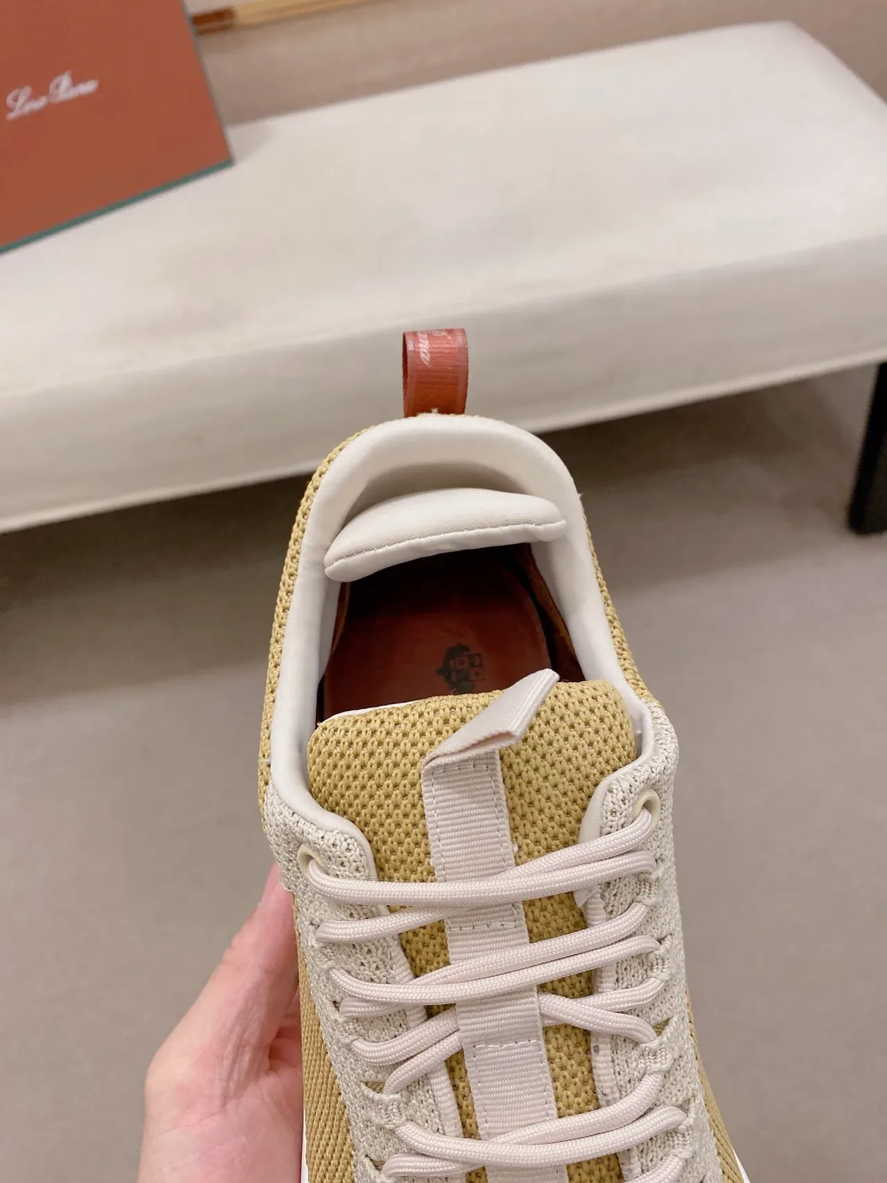 Beige and Mustard Knit-Panelled Low-Top Sneakers 4