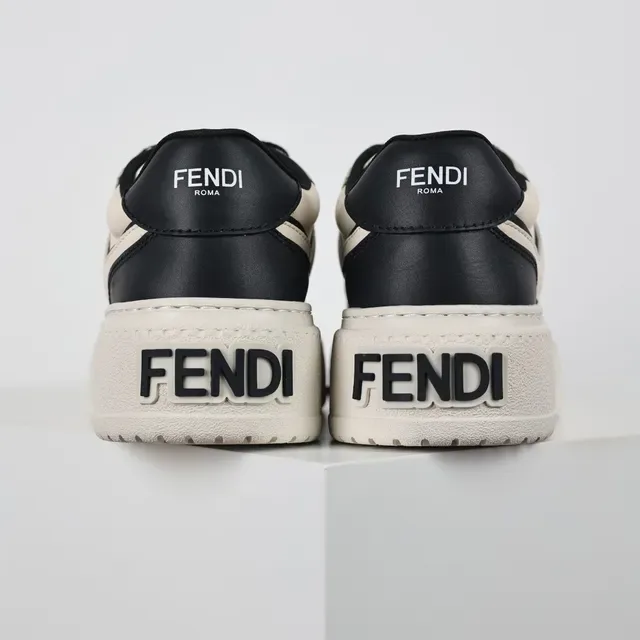 Beige Black Two-Tone Leather Stitched Motif Overlay Sneakers 8