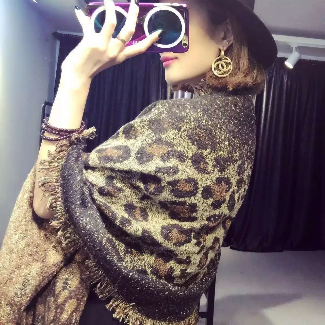 Beige Brown Knitted Leopard Print Scarve 7
